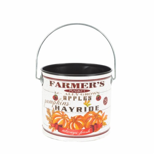Holiday Home Farmer's Market Metal Bucket Decor Perspective: front