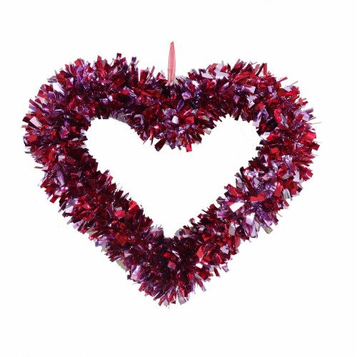 Holiday Home Tinsel Heart Wreath - Red/Pink Perspective: front