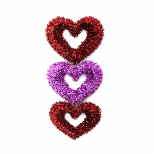 Holiday Home Tinsel Triple Heart - Red/Pink Perspective: front
