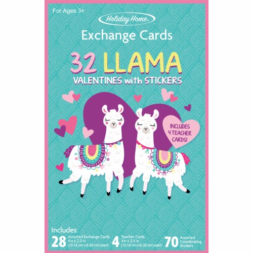 Holiday Home® Llama Valentine Exchange Cards with Stickers Perspective: front