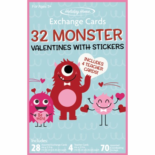 Holiday Home® Monster Valentine Exchange Cards with Stickers Perspective: front