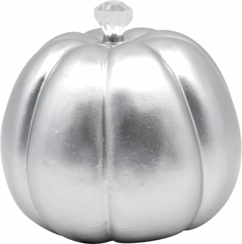 Holiday Home® Small Metallic Pumpkin with Acrylic Knob Decor - Silver Perspective: front
