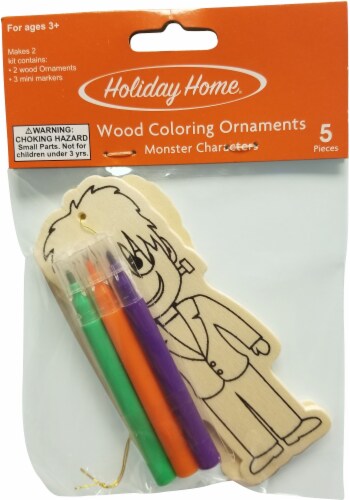Holiday Home® Halloween Monster Characters Wood Coloring Ornaments Perspective: front