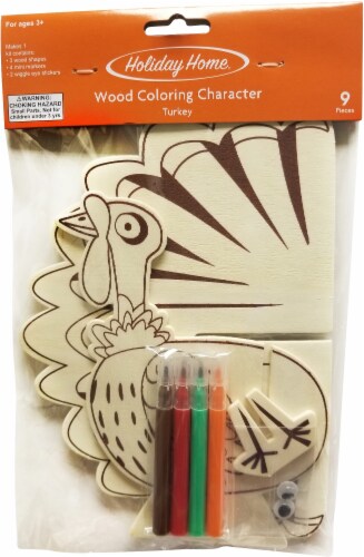 Holiday Home® Thanksgiving Turkey Wood Coloring Character Kit Perspective: front