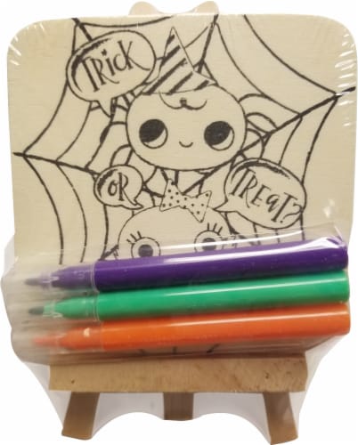 Holiday Home Halloween Mini Spider Canvas Wood Coloring Kit Perspective: front