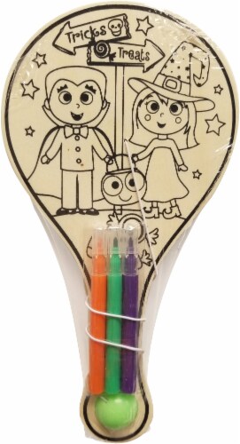 Holiday Home® Halloween Paddleball Wood Coloring Kit Perspective: front