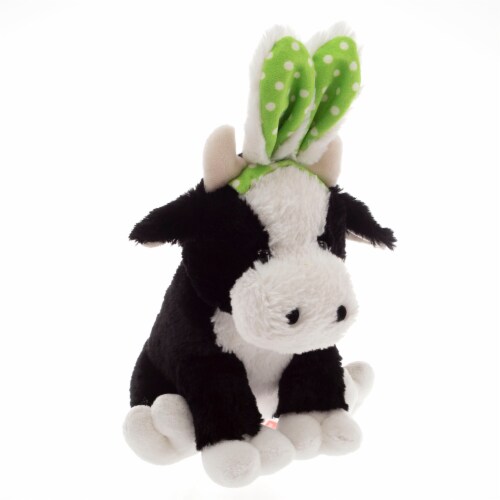 Holiday Home Black Cow with Bunny Ears Plush Toy Perspective: front