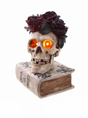 Holiday Home® Halloween Lighted Skull on Book Perspective: front