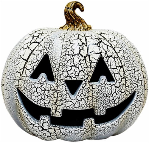 Holiday Home® Round Lighted Crackle Jack-O-Lantern - White/Black Perspective: front