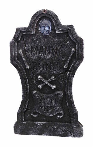 Holiday Home Lighted LED Manny Bones Tombstone Perspective: front