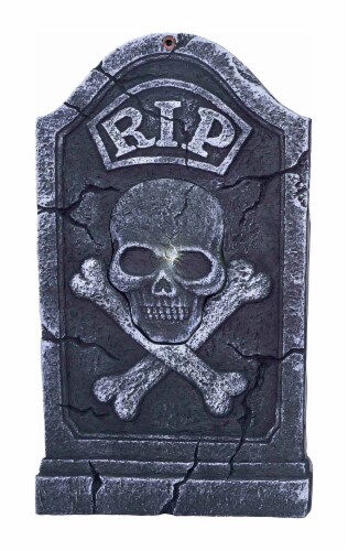 Holiday Home Lighted LED Skull and Crossbones Tombstone Perspective: front