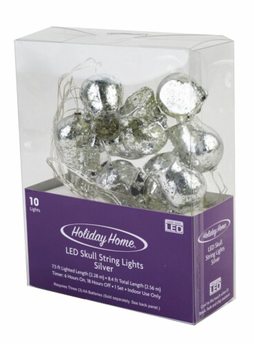 Holiday Home® 10 LED Skull String Lights - Silver Perspective: front