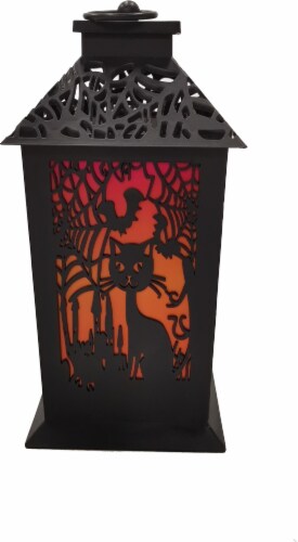 Holiday Home Black Cat Lantern with LED Candle Perspective: front