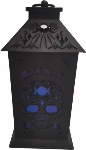 Holiday Home Skull Lantern with LED Candle Perspective: front