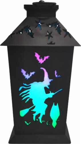 Holiday Home Witch Lantern with LED Candle Perspective: front