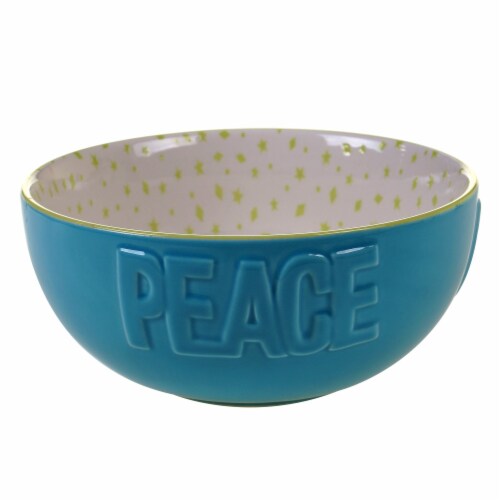 Holiday Home Peace Ceramic Cereal Bowl - Blue/Green Perspective: front