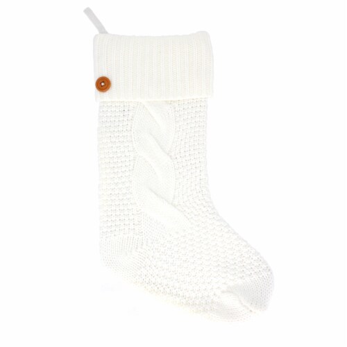 Holiday Home Cable Knit Christmas Stocking - White Perspective: front