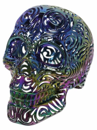 Holiday Home Laser Weave Oil Slick Skull Decor Perspective: front