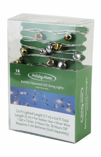 Holiday Home® Mini LED Bell String Lights - Gold/Silver Perspective: front