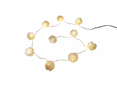 Holiday Home 10 LED Metal Ball String Lights - Silver Perspective: front