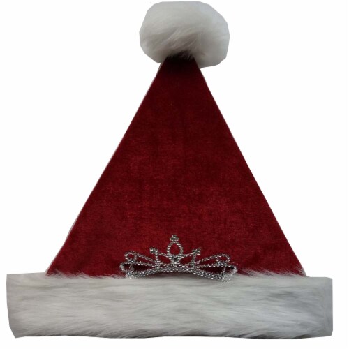 Holiday Home Velvet Santa Hat with Tiara - Red/White Perspective: front