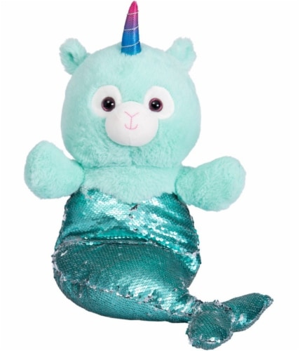 Holiday Home Plush Sequin Mermaid Unihorn Alpaca - Light Blue/Turquoise Perspective: front