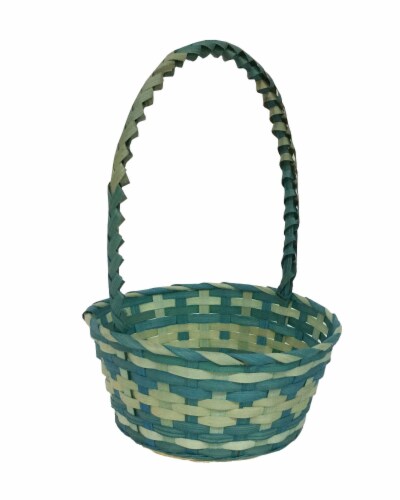 Holiday Home Braided Handle Easter Basket - Blue/Yellow Perspective: front