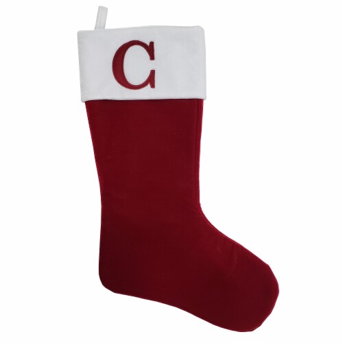 Holiday Home Velvet Monogram C Stocking - Red Perspective: front