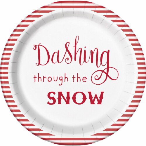 Holiday Home Traditional Paper Plates - 8 Pack - White/Red Perspective: front