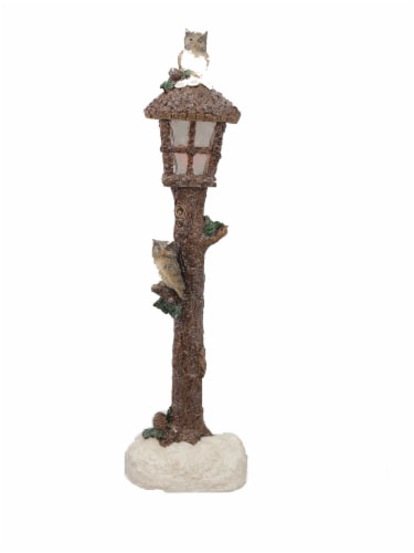 Holiday Home Lamp Post with Owls Tabletop Decor Perspective: front