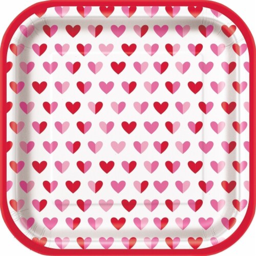 Holiday Home Valentine’s Day Hearts Disposable Lunch Plates - 8 Pack Perspective: front
