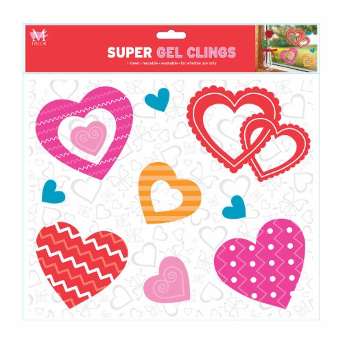 Holiday Home Large Valentine's Day Hearts Gel Clings Perspective: front