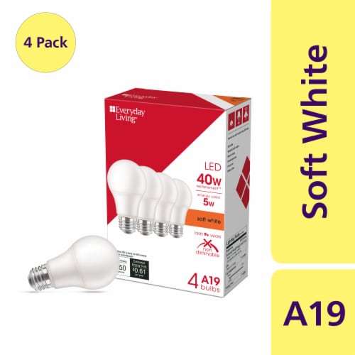 Everyday Living® 5-Watt (40-Watt) A19 LED Non- Dimmable Light Bulb - Soft White (2700K) Perspective: front