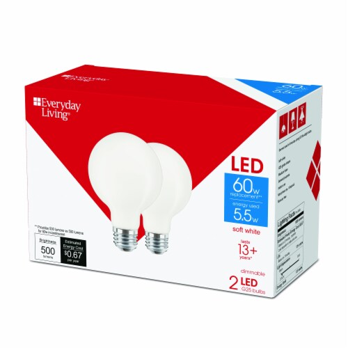 Everyday Living® 5.5 Watt (60-Watt) Soft White G25 LED Light Bulbs Perspective: front