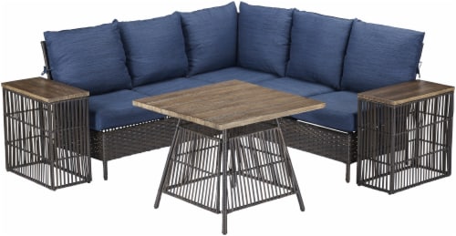 HD Designs Outdoors Laguna Wicker Sectional Set Blue 6 pc QFC