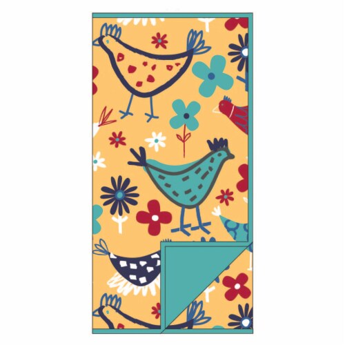 Everyday Living Chickens Print Dish Drying Mat - Yellow/Blue Perspective: front
