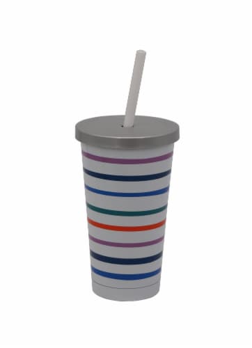 HD Designs Outdoors Double Wall Stainless Steel Tumbler with Straw - Stripe Perspective: front