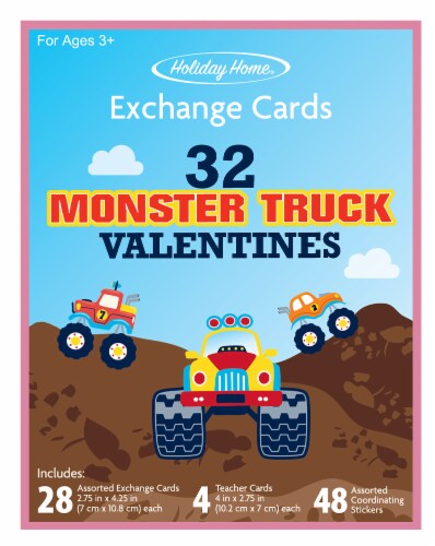 Holiday Home® Monster Truck Valentines Exchange Card Kit Perspective: front