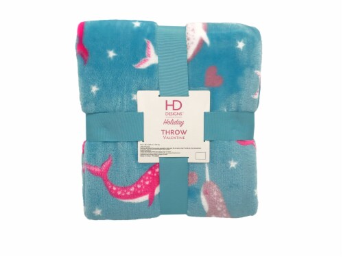 HD Designs Holiday Valentine Narwhal Throw Blanket 50 in x 90 in