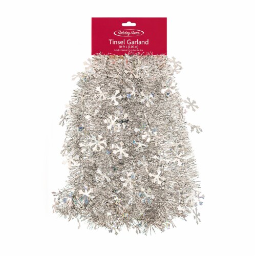 Holiday Home® Silver Snowflake Tinsel Garland Perspective: front