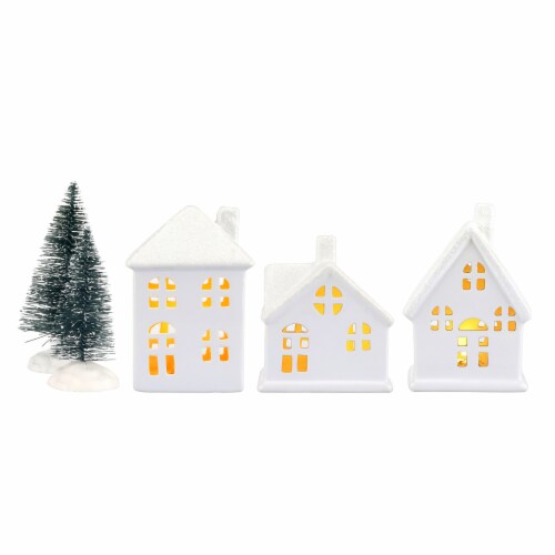 Holiday Home Set Of Three Ceramic Houses - White Perspective: front
