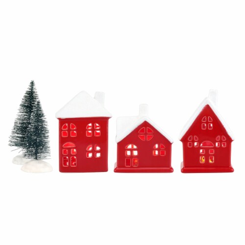 Holiday Home Set of three Ceramic Houses - Red Perspective: front