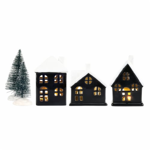 Holiday Home Set Of Three Ceramic Houses - Black Perspective: front