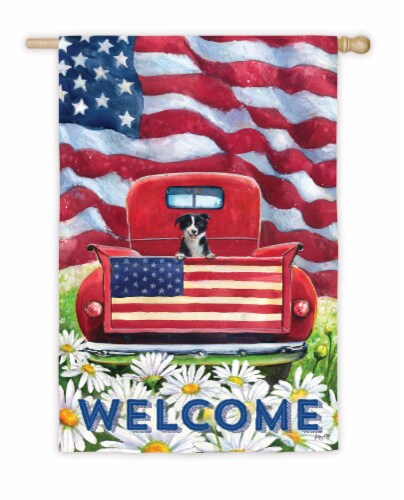 The Joy of Gardening Patriotic Pup Garden Flag Perspective: front