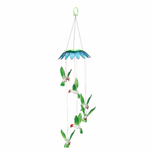 The Joy of Gardening Flower Top Color Changing Hummingbird Solar Mobile Perspective: front