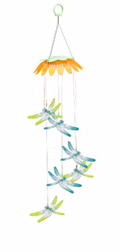 The Joy of Gardening Flower Top Color Changing Dragonflies Solar Mobile Perspective: front