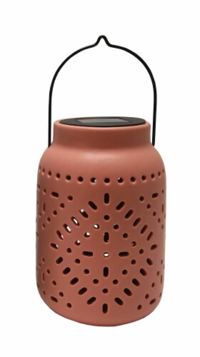 Holiday Home Solar Ceramic Lantern - Red Perspective: front