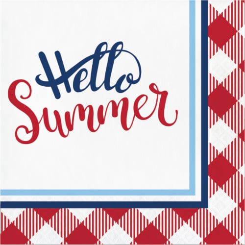 HD Designs Outdoors Hello Summer Lunch Napkins - 12 Count - White/Red/Blue Perspective: front