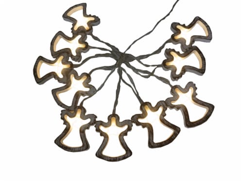 Holiday Home 10 LED Wood Angel String Lights Perspective: front