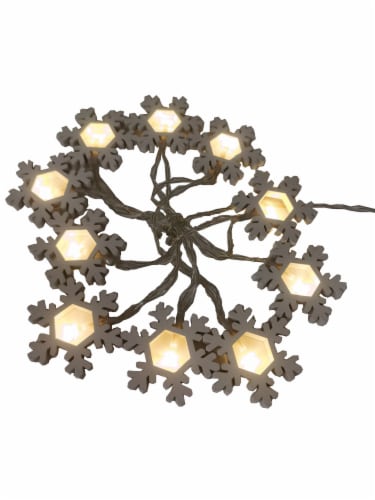 Holiday Home 10 LED Wood Snowflake String Lights Perspective: front